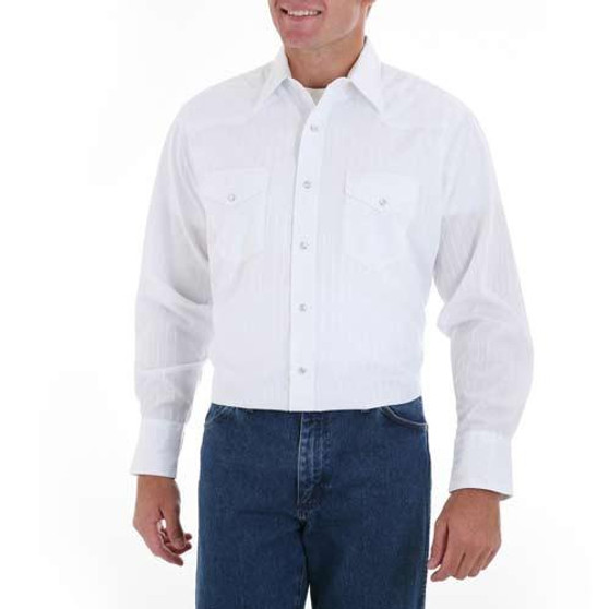 WRANGLER Wrangler Men's White Western Snap Dobby Stripe Shirt  WRANGLER Wrangler Men's White Western Snap Dobby Stripe Shirt