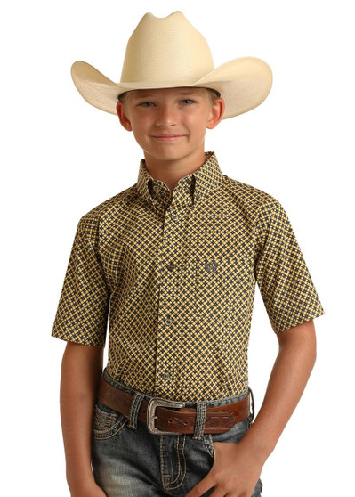 PANHANDLE SLIM Panhandle Slim Boy's Maize Short Sleeve Printed Button Down Shirt 