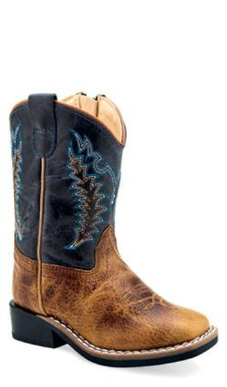 OLD WEST Old West Kid's Dark Blue/Brown Square Toe Western Cowboy Boot  OLD WEST Old West Kid's Dark Blue/Brown Square Toe Western Cowboy Boot