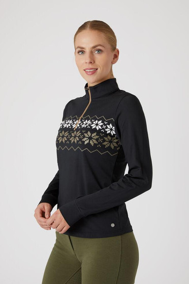 HORZE Horze Women's Emily Training Shirt Black Snowflake Base Layer   HORZE Horze Women's Emily Training Shirt Black Snowflake Base Layer