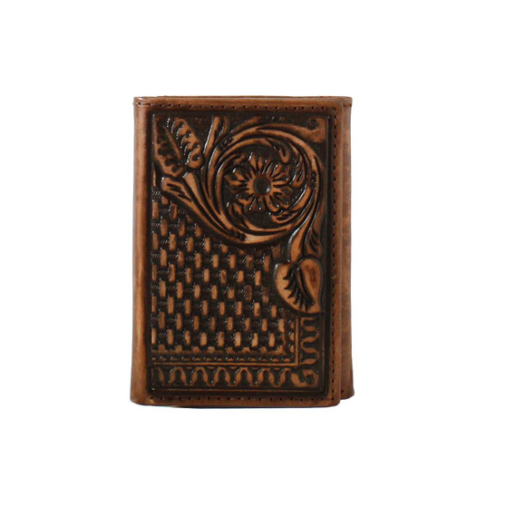 M & F 3D Men's Basketweave Leather Western Trifold Wallet  