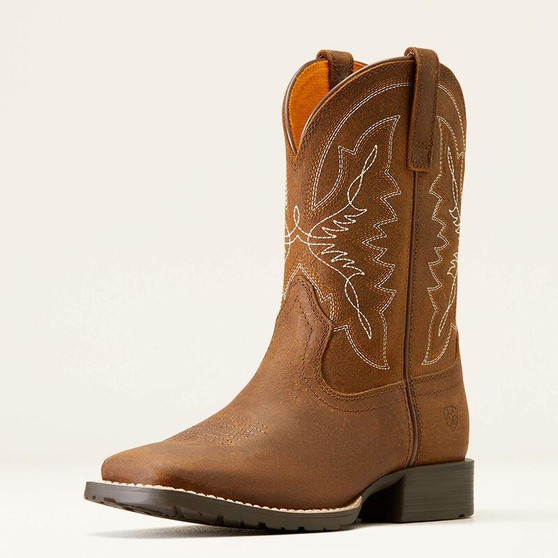 ARIAT Ariat Kid's Distressed Tan Hybrid Rancher Western Square Toe Leather Boot 