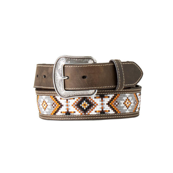 M & F Men's 3D Beaded Inlay Buck Laced Scrolling Belt 
