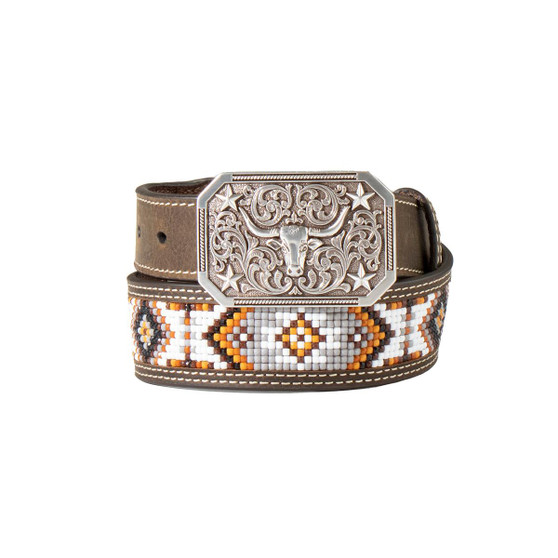 M & F 3D Child's Beaded Inlay Buck Laced Bull Rider Belt 