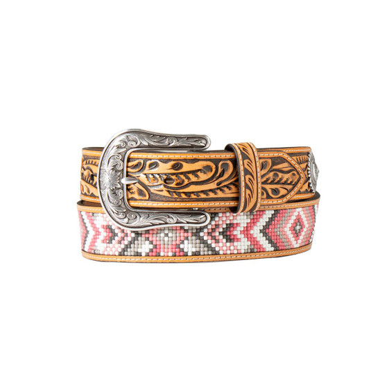 M & F Women's Angel Ranch Beaded Inlay Conchos Belt Pink 