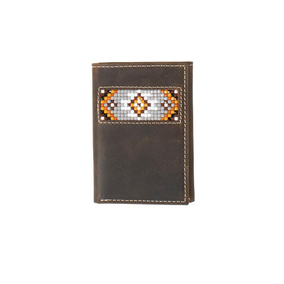 M & F Men's Southwest Trifold Beaded Inlay Wallet Brown 