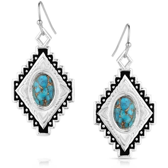 MONTANA SILVERSMITH Montana Silversmiths Women's Silver Turquoise Diamond Of The West Earrings 