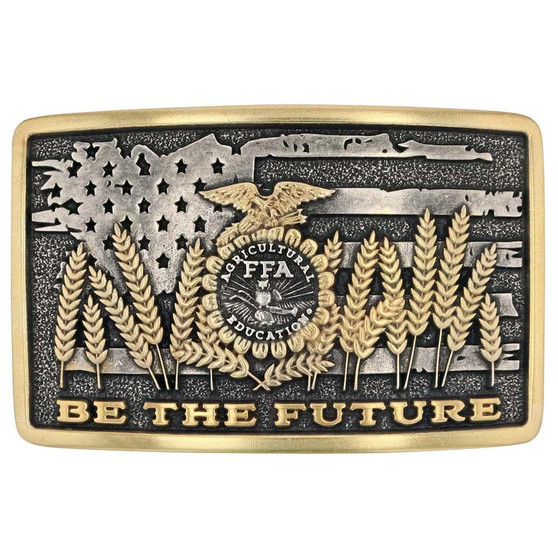 MONTANA SILVERSMITH Montana Silversmiths Men's Silver & Gold Be The Future FFA Attitude Buckle  MONTANA SILVERSMITH Montana Silversmiths Men's Silver & Gold Be The Future FFA Attitude Buckle
