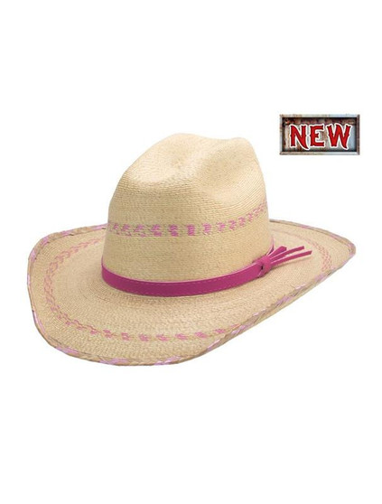 BULLHIDE HAT CO. INC Bullhide Little Girl's Pink Roseville Western Palm Leaf Straw Hat  BULLHIDE HAT CO. INC Bullhide Little Girl's Pink Roseville Western Palm Leaf Straw Hat