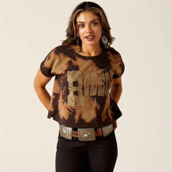 ARIAT Ariat Women's Bleached Black & Tan Rodeo USA Short Sleeve Top 