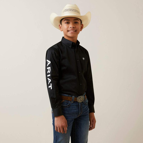 ARIAT Ariat Boy's Black Team Logo Twill Classic Fit Shirt  ARIAT Ariat Boy's Black Team Logo Twill Classic Fit Shirt
