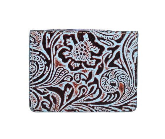 MYRA BAGS Myra Blue & Brown Delilah Creek Hand-Tooled Credit Card Holder 