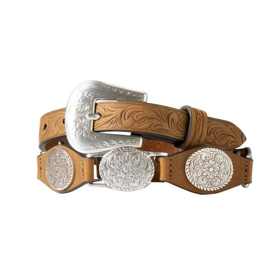 M & F M&F Western Girl's Brown Tooled Concho Leather Belt 
