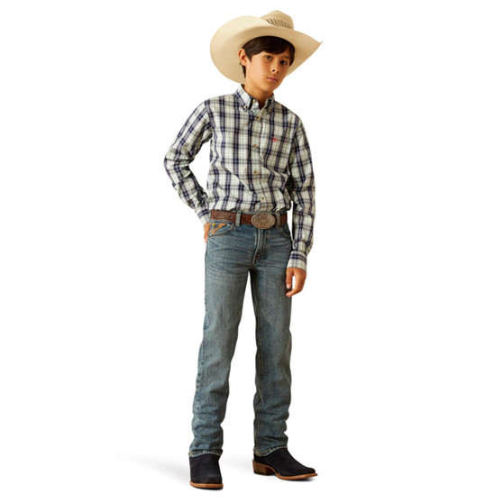 ARIAT Ariat Boy's Navy & Cream Plaid Pro Curtis Button Up Shirt 