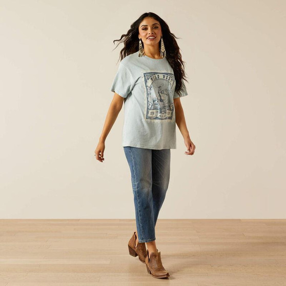 ARIAT Ariat Women's Bleached Blue Wild West Stamp T Shirt  ARIAT Ariat Women's Bleached Blue Wild West Stamp T Shirt