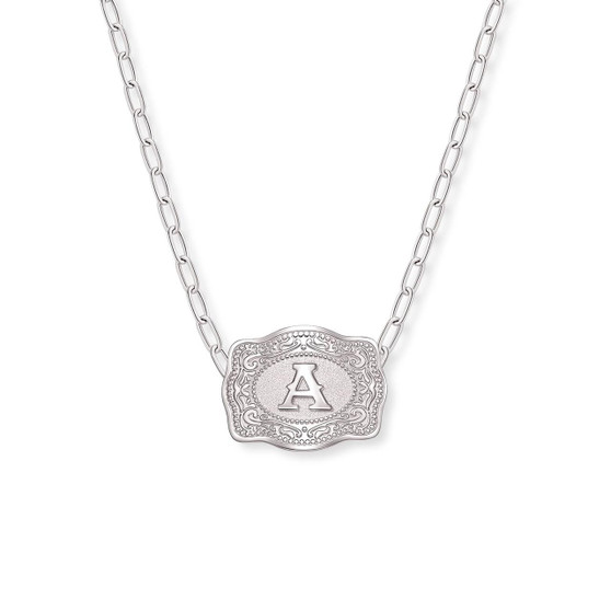 SPUR WEST SpurWest Silver Initial "A" Paperclip Chain Mini Belt Buckle Necklace 