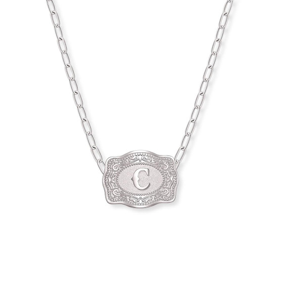 SPUR WEST SpurWest Silver Initial "C" Paperclip Chain Mini Belt Buckle Necklace 