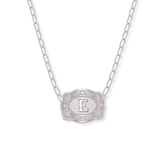 SPUR WEST SpurWest Silver Initial "E" Paperclip Chain Mini Belt Buckle Necklace 