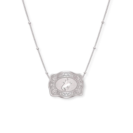 SPUR WEST SpurWest Silver Bronc Mini Belt Buckle Beaded Chain Necklace 
