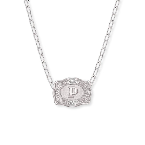 SPUR WEST SpurWest Silver Initial "P" Paperclip Chain Mini Belt Buckle Necklace 