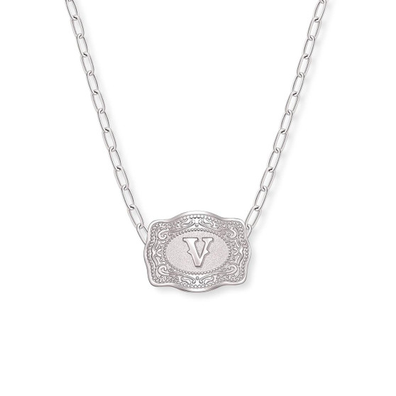 SPUR WEST SpurWest Silver Initial "V" Paperclip Chain Mini Belt Buckle Necklace 