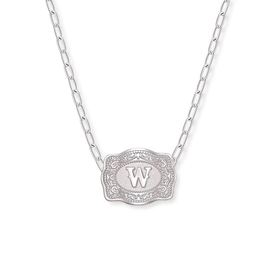 SPUR WEST SpurWest Silver Initial "W" Paperclip Chain Mini Belt Buckle Necklace  SPUR WEST SpurWest Silver Initial "W" Paperclip Chain Mini Belt Buckle Necklace