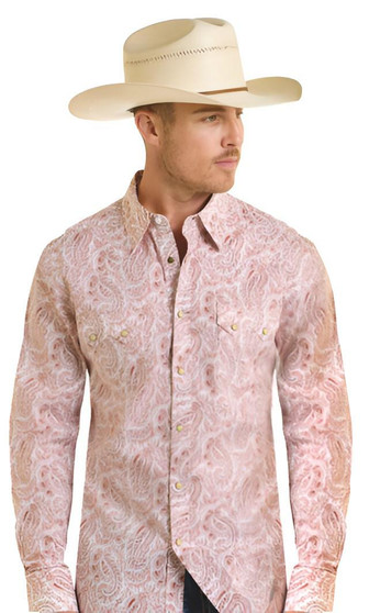 PANHANDLE SLIM Rock & Roll Denim Men's Cream Paisley Print Shirt 