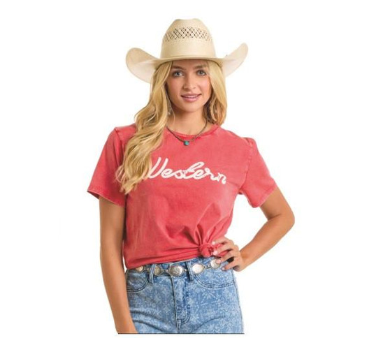 PANHANDLE SLIM Rock & Roll Denim Women's Red Western Graphic Tee 