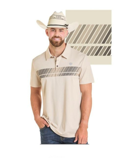 PANHANDLE SLIM Rock & Roll Denim Men's Natural Border Printed Polo  PANHANDLE SLIM Rock & Roll Denim Men's Natural Border Printed Polo