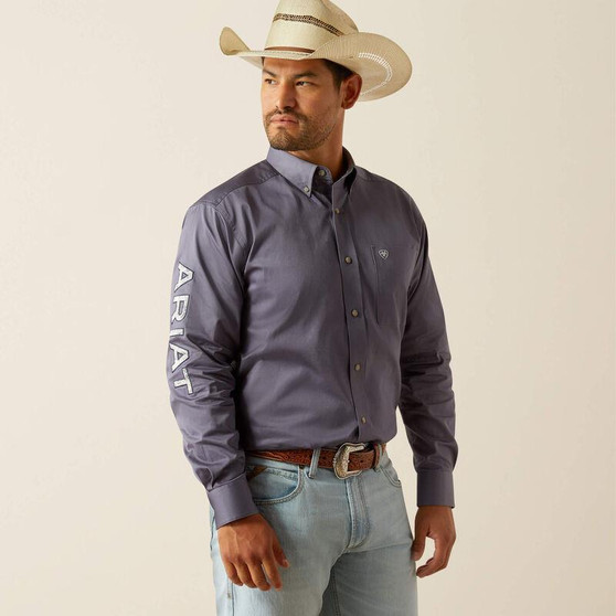 ARIAT Ariat Men's Grey/White Team Logo Twill Classic Fit Shirt 
