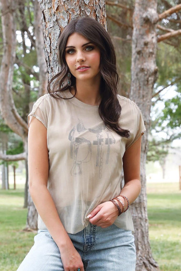 CINCH Cinch Women's Stone Saddle Mesh Top  CINCH Cinch Women's Stone Saddle Mesh Top