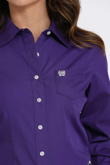 CINCH Cinch Women's Purple Solid Button Down Western Shirt 
