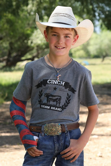 CINCH Cinch Boy's Gray Bull Denim Tee 
