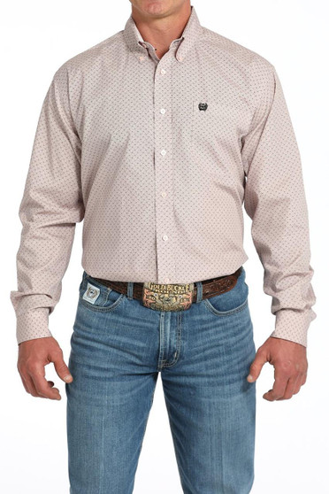 CINCH Cinch Men's Pink Basketweave Print Button Down Western Shirt  CINCH Cinch Men's Pink Basketweave Print Button Down Western Shirt