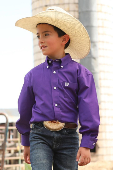 CINCH Cinch Boy's Purple Solid Button Down Western Shirt 