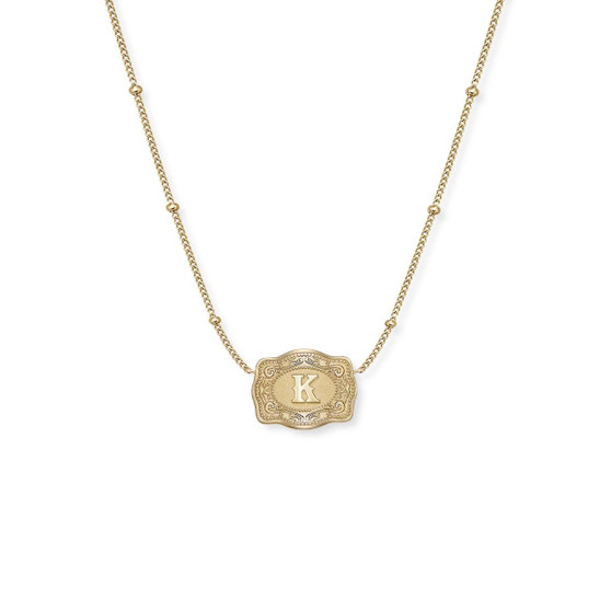 SPUR WEST Spur West Gold Ultra Mini Belt Buckle Initial "K" Necklace 