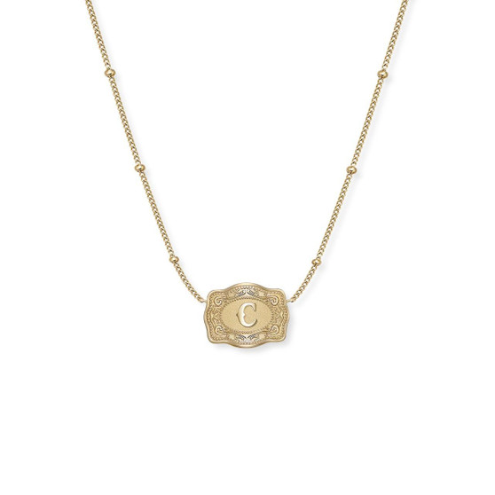 SPUR WEST Spur West Gold Ultra Mini Belt Buckle Initial "C" Necklace 