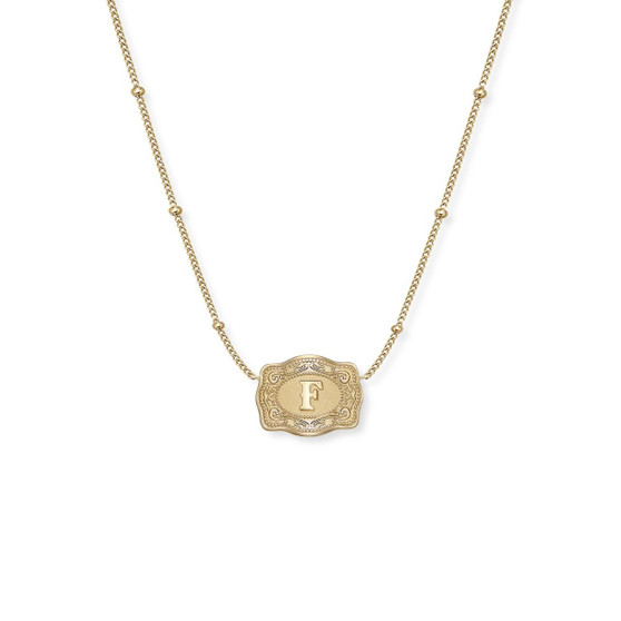 SPUR WEST Spur West Gold Ultra Mini Belt Buckle Initial "F" Necklace 