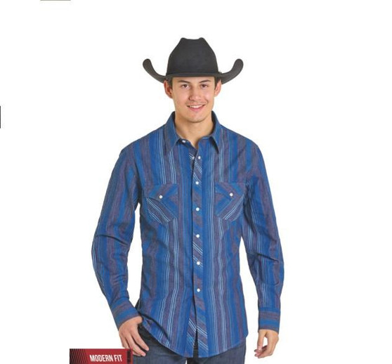 PANHANDLE SLIM Rock & Roll Denim Men's Caribbean Denim Stripe Print Shirt  PANHANDLE SLIM Rock & Roll Denim Men's Caribbean Denim Stripe Print Shirt