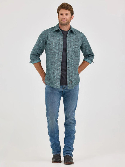WRANGLER Wrangler Men's Pine Paisley Retro Western Snap Printed Shirt 