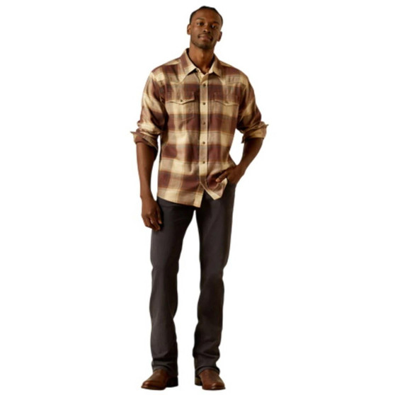 ARIAT Ariat Men's Brown Hudson Retro Fit Long Sleeve Button Up Tall Shirt 