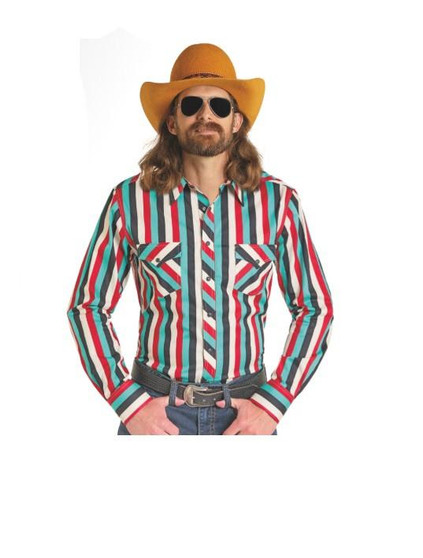 PANHANDLE SLIM Rock & Roll Denim Men's Black Dale Brisby Stripe Printed Twill Shirt  PANHANDLE SLIM Rock & Roll Denim Men's Black Dale Brisby Stripe Printed Twill Shirt