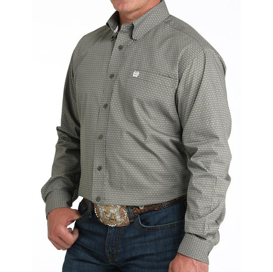 CINCH Cinch Men's Olive Diamond Print Classic Fit Western Shirt 