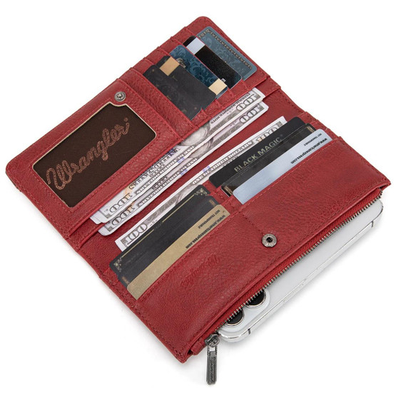 MONTANA WEST Montana West Wrangler Women's Red Embroidered Bi-Fold Wallet 