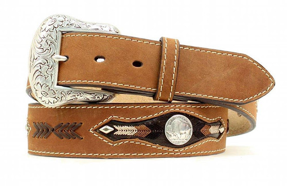 NOCONA Nocona Men's Brown Buffalo Concho Arrow Leather Belt 