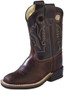 OLD WEST Jama Old West Kid's Brown Square Toe Cowboy Leather Boot 