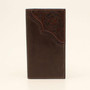 M & F Nocona Floral Tooled Brown Leather Western Rodeo Wallet  