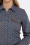 CINCH Cinch Women's Navy Print Long Sleeve Snap Western Shirt 