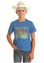 ROCK & ROLL COWBOY Rock & Roll Boy's Retro Bull Rider Blue  Graphic Tee Shirt 