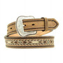 M & F M&F Nocona Men's Brown Distressed Ribbon Inlay & Laced Edge Leather Belt 
